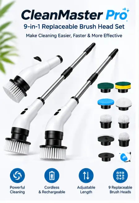 🧹 CleanMaster Pro — 9-in-1 Replaceable Brush Head Set Anoire