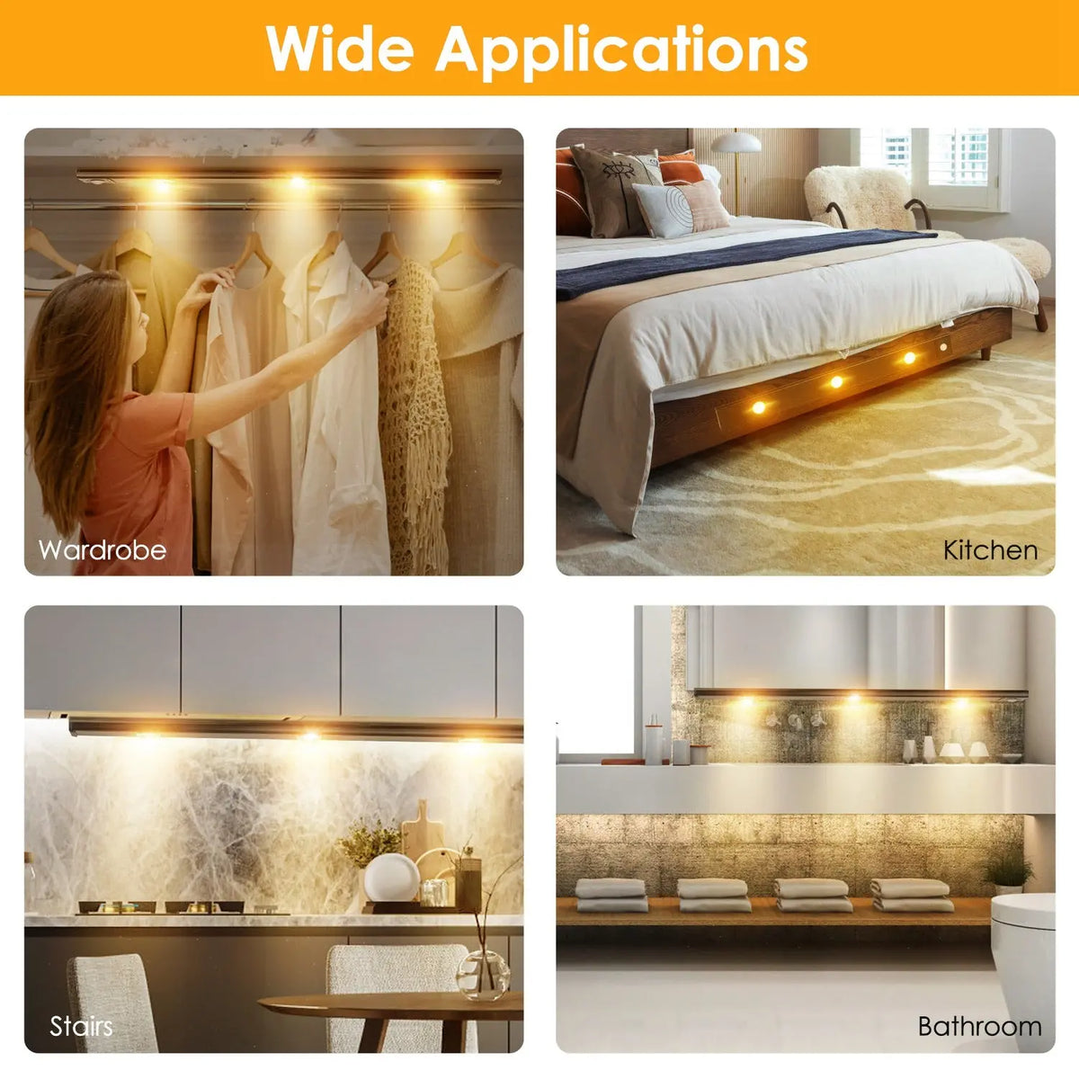 GlowSmart LED motion sensor light installed inside kitchen cabinet